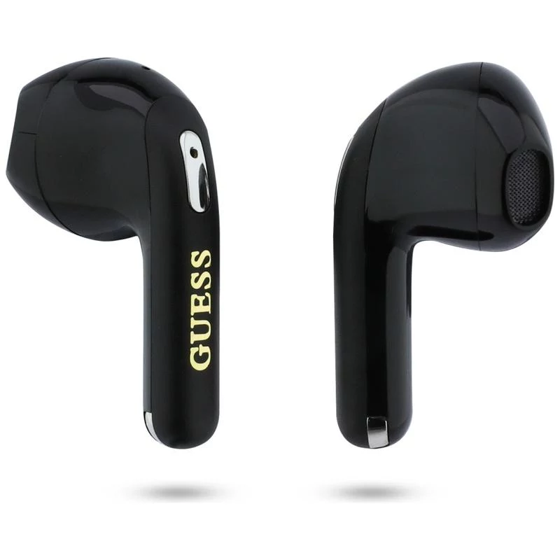 Guess Gold Line Triangle TWS Bluetooth slúchadlá s nabíjacím puzdrom (čierne)