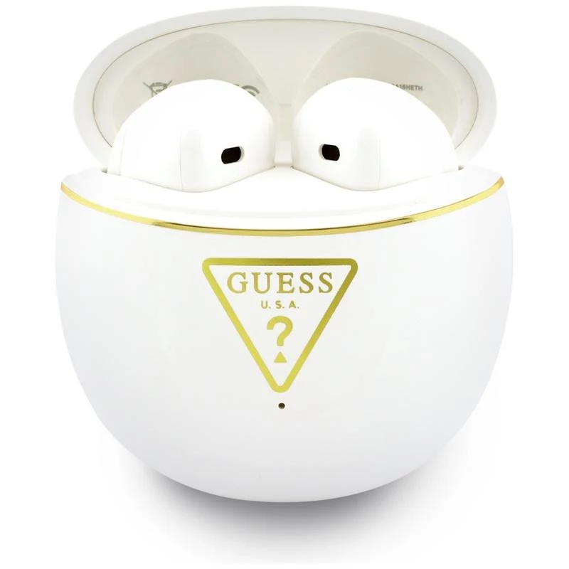 Guess Gold Line Triangle - Bluetooth TWS slúchadlá s nabíjacím puzdrom (biele)
