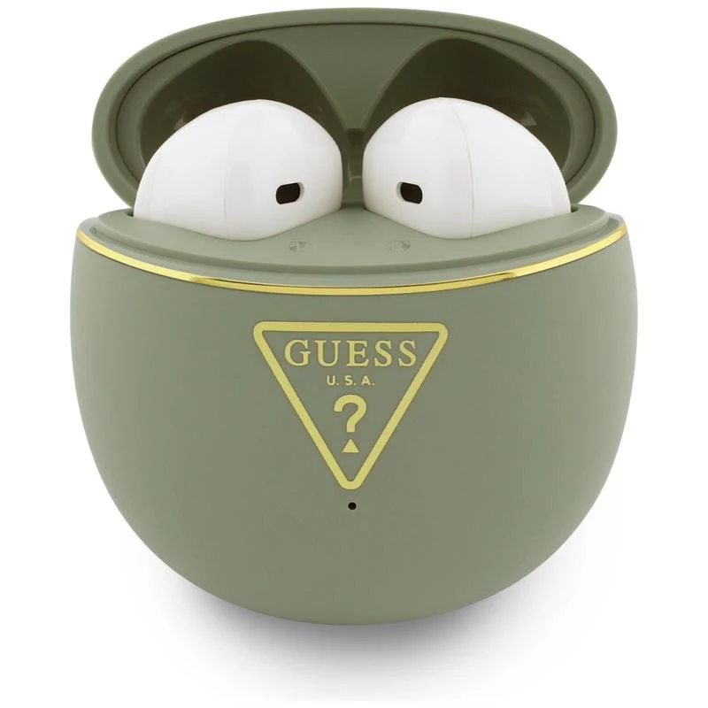 Guess Gold Line Triangle TWS Bluetooth slúchadlá s nabíjacím puzdrom (khaki)