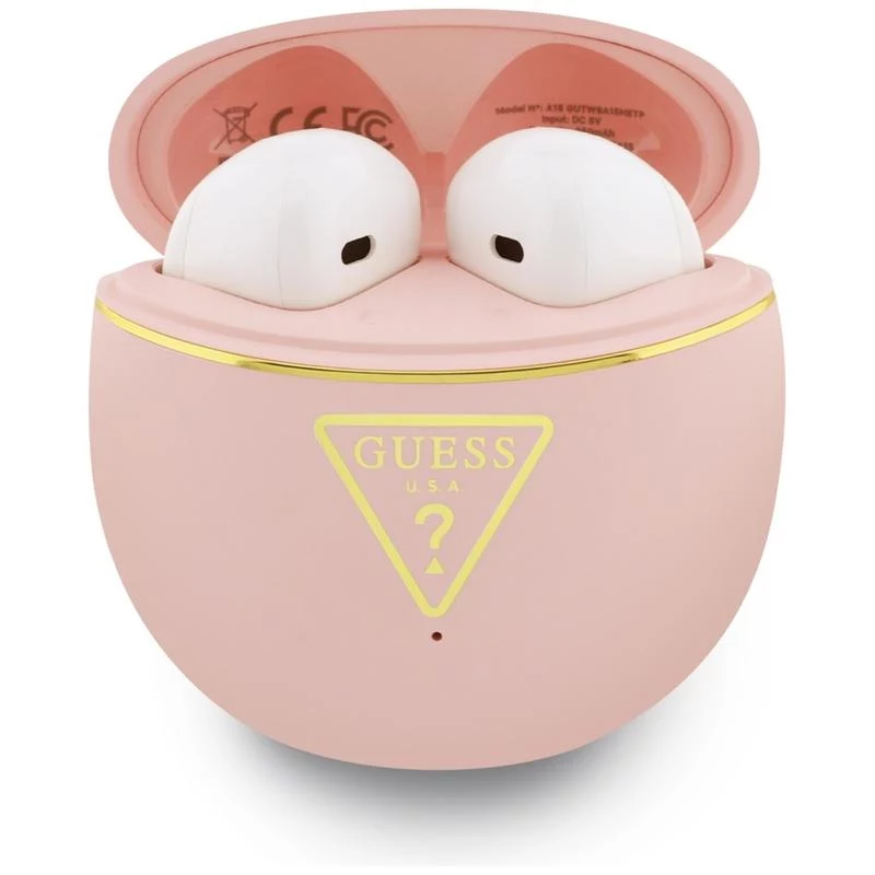 Guess Gold Line Triangle True Wireless Stereo Bluetooth slúchadlá s nabíjacím puzdrom (ružové)