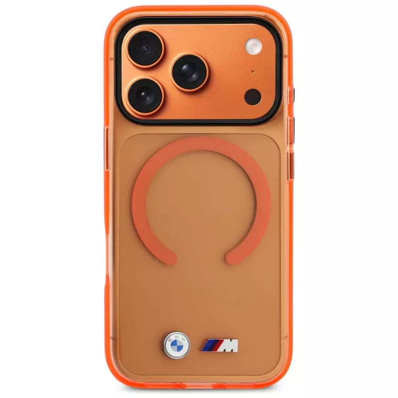 Puzdro BMW M IML Metal Logos MagSafe pre iPhone 17 Pro Max, oranžové