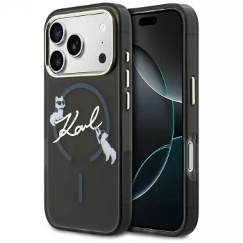 KARL LAGERFELD IML Choupettes KarlScript Logo MagSafe puzdro pre iPhone 17 Pro Max, čierna