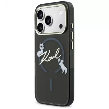 KARL LAGERFELD IML Choupettes KarlScript Logo MagSafe puzdro pre iPhone 17 Pro Max, čierna