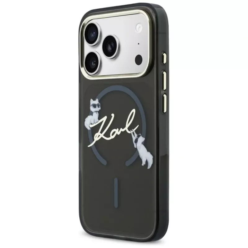KARL LAGERFELD IML Choupettes KarlScript Logo MagSafe puzdro pre iPhone 17 Pro Max, čierna