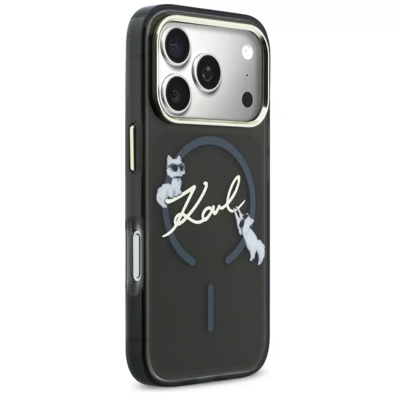 KARL LAGERFELD IML Choupettes KarlScript Logo MagSafe puzdro pre iPhone 17 Pro Max, čierna
