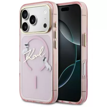Karl Lagerfeld IML Choupettes KarlScript Logo MagSafe puzdro pre Apple iPhone 17 Pro, ružová