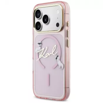 Karl Lagerfeld IML Choupettes KarlScript Logo MagSafe puzdro pre Apple iPhone 17 Pro, ružová