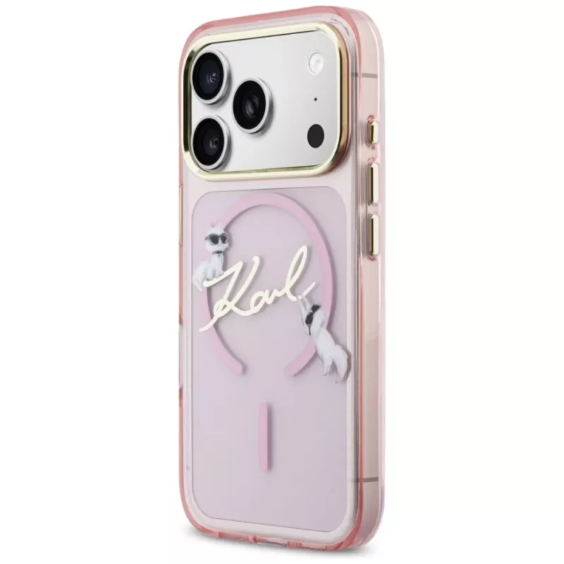 Karl Lagerfeld IML Choupettes KarlScript Logo MagSafe puzdro pre Apple iPhone 17 Pro, ružová
