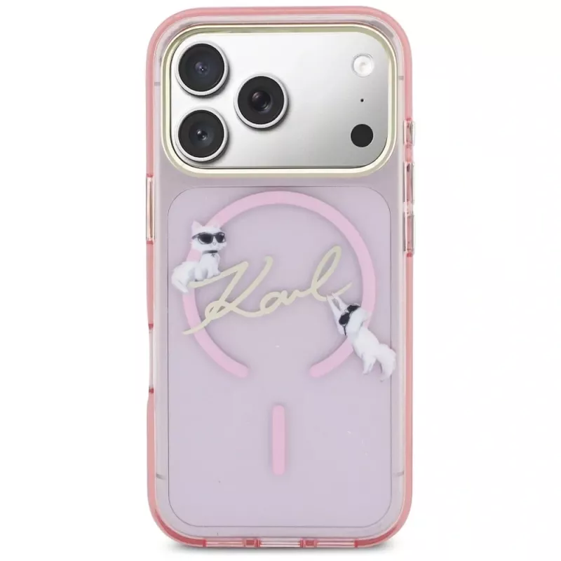 Karl Lagerfeld IML Choupettes KarlScript Logo MagSafe puzdro pre Apple iPhone 17 Pro, ružová