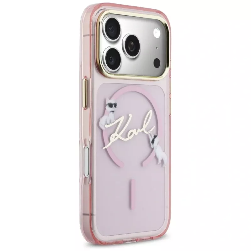 Karl Lagerfeld IML Choupettes KarlScript Logo MagSafe puzdro pre Apple iPhone 17 Pro, ružová