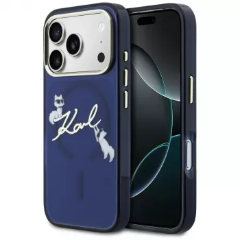 Karl Lagerfeld IML Choupettes KarlScript Logo MagSafe puzdro pre iPhone 17 Pro, modrá