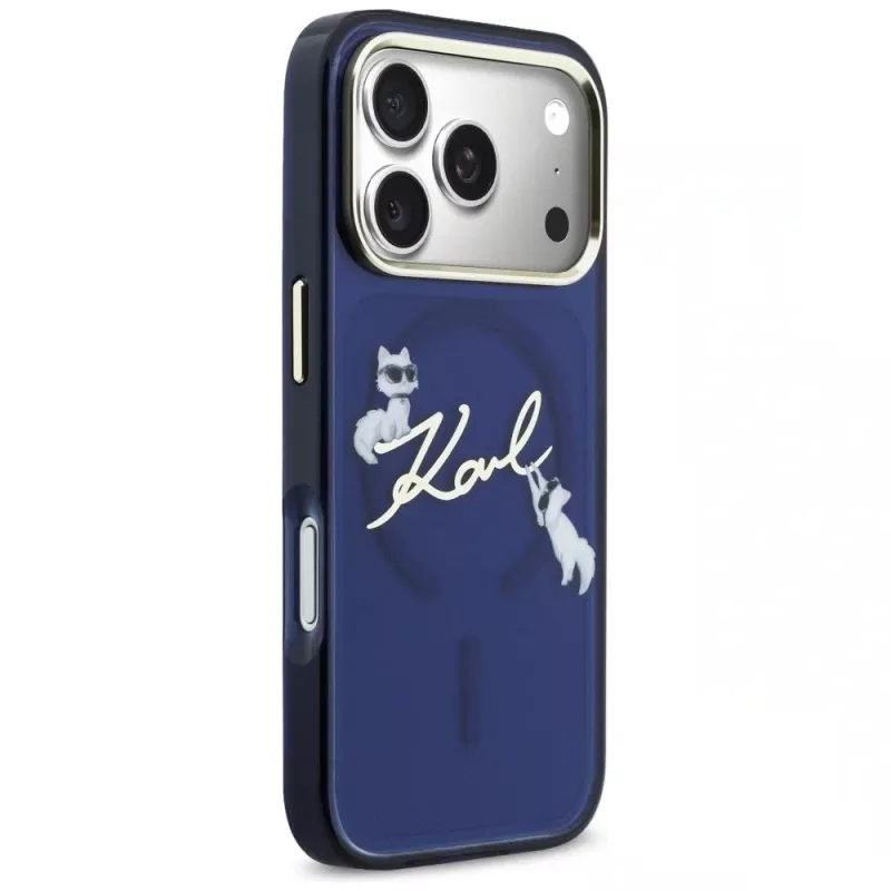Karl Lagerfeld IML Choupettes KarlScript Logo MagSafe puzdro pre iPhone 17 Pro, modrá