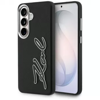KARL LAGERFELD Grained Signature Metal Resin Logo puzdro pre Samsung Galaxy S26, čierna
