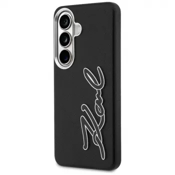 KARL LAGERFELD Grained Signature Metal Resin Logo puzdro pre Samsung Galaxy S26, čierna