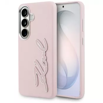 Karl Lagerfeld Grained Signature Metal Resin Logo puzdro pre Samsung Galaxy S26 ružová