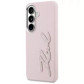 Karl Lagerfeld Grained Signature Metal Resin Logo puzdro pre Samsung Galaxy S26 ružová