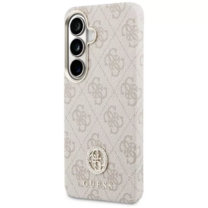 Guess 4G Rhinestone Round Logo MagSafe puzdro pre Samsung Galaxy S26 (ružové)