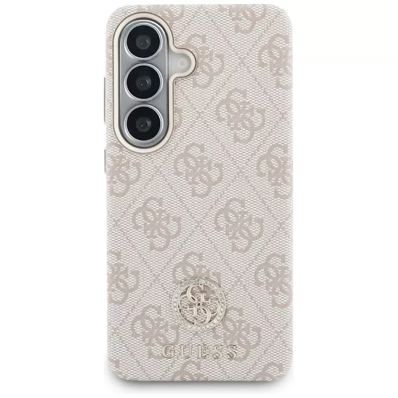 Guess 4G Rhinestone Round Logo MagSafe puzdro pre Samsung Galaxy S26 (ružové)