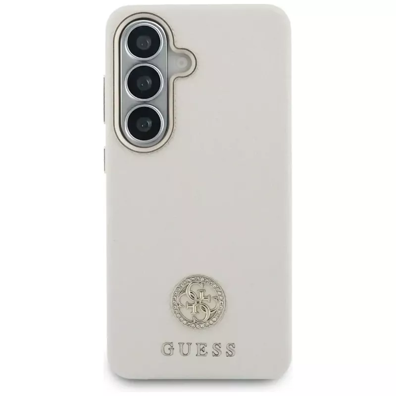 Guess Rhinestone Round Logo MagSafe puzdro pre Samsung Galaxy S26 béžové