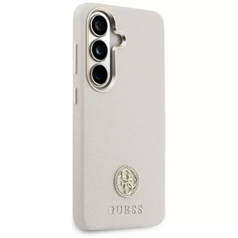 Guess Rhinestone Round Logo MagSafe puzdro pre Samsung Galaxy S26 béžové