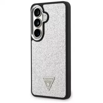 Guess Fixed Glitter Triangle MagSafe puzdro pre Samsung Galaxy S26 - strieborné