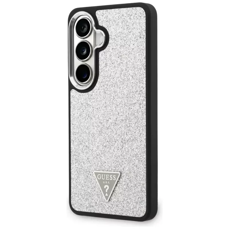 Guess Fixed Glitter Triangle MagSafe puzdro pre Samsung Galaxy S26 - strieborné