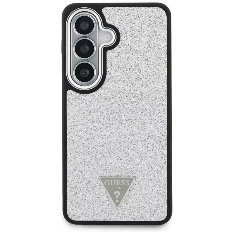 Guess Fixed Glitter Triangle MagSafe puzdro pre Samsung Galaxy S26 - strieborné