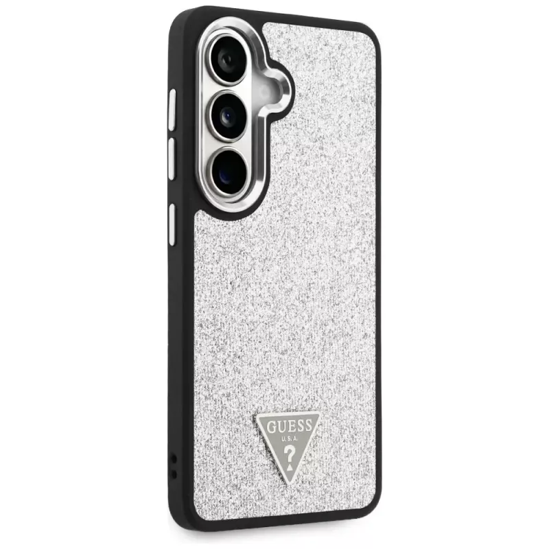 Guess Fixed Glitter Triangle MagSafe puzdro pre Samsung Galaxy S26 - strieborné