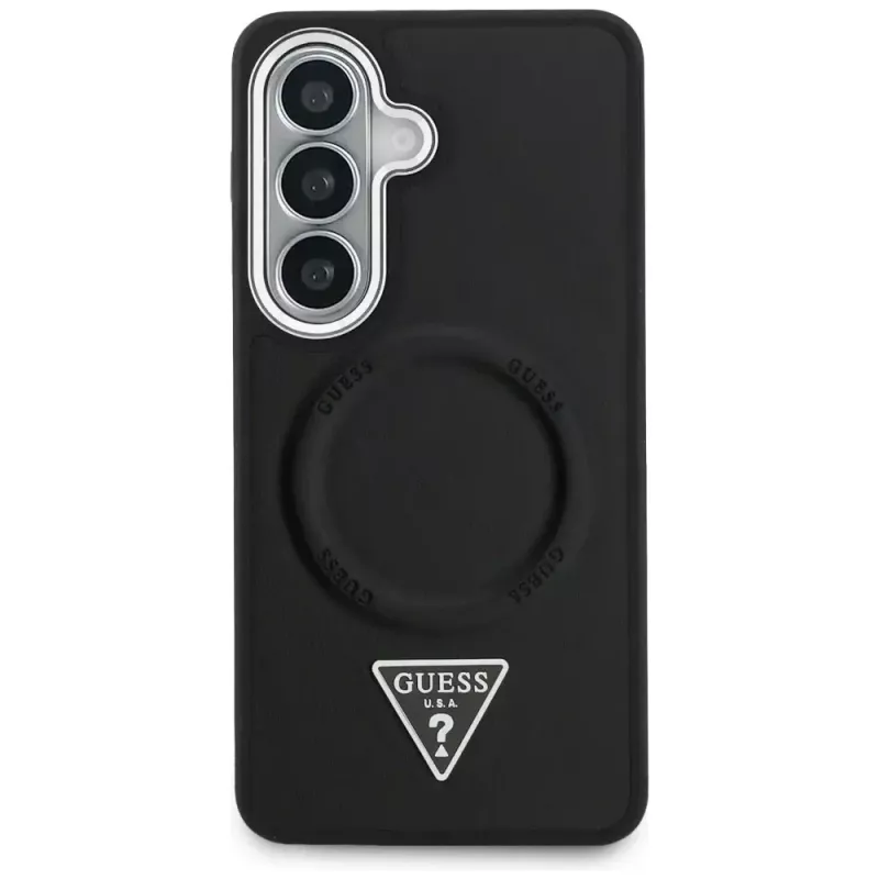 Guess Embossed Ring Triangle Logo MagSafe puzdro pre Samsung Galaxy S26 čierne