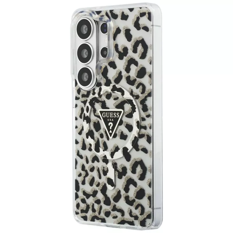 Guess IML Leopard Print Triangle MagSafe puzdro pre Samsung Galaxy S26 Ultra (čierne)
