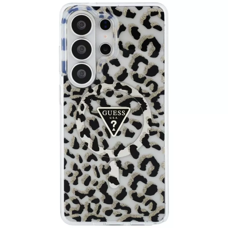 Guess IML Leopard Print Triangle MagSafe puzdro pre Samsung Galaxy S26 Ultra (čierne)