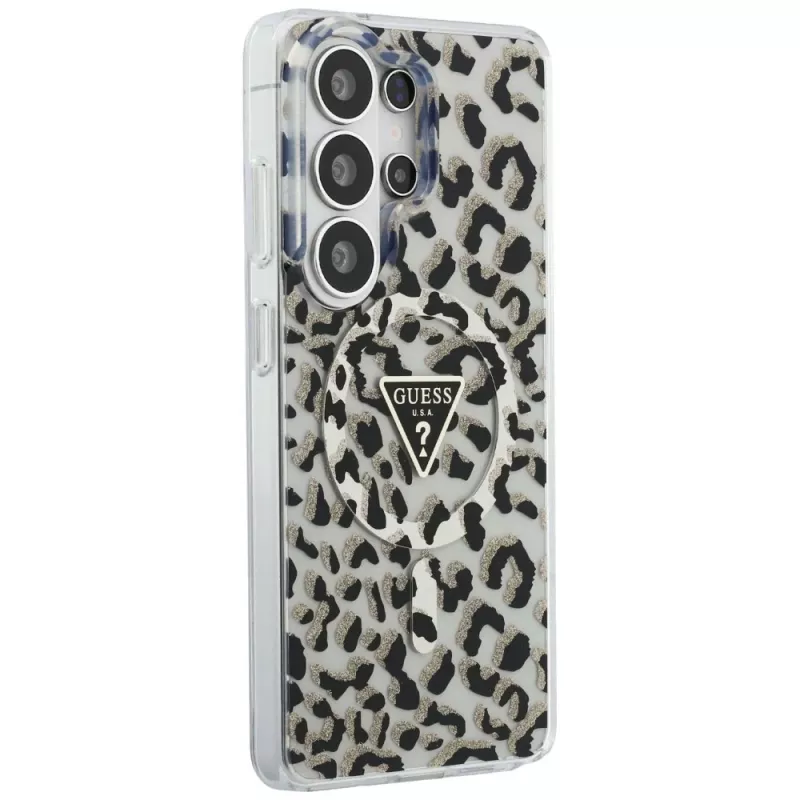 Guess IML Leopard Print Triangle MagSafe puzdro pre Samsung Galaxy S26 Ultra (čierne)