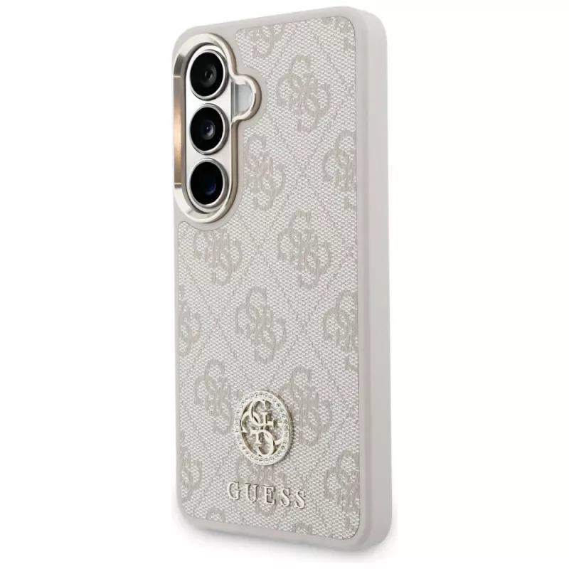 Guess 4G Big Rhinestone Triangle Strap MagSafe puzdro na telefón a sada so šnúrkou pre Samsung Galaxy S26, ružová
