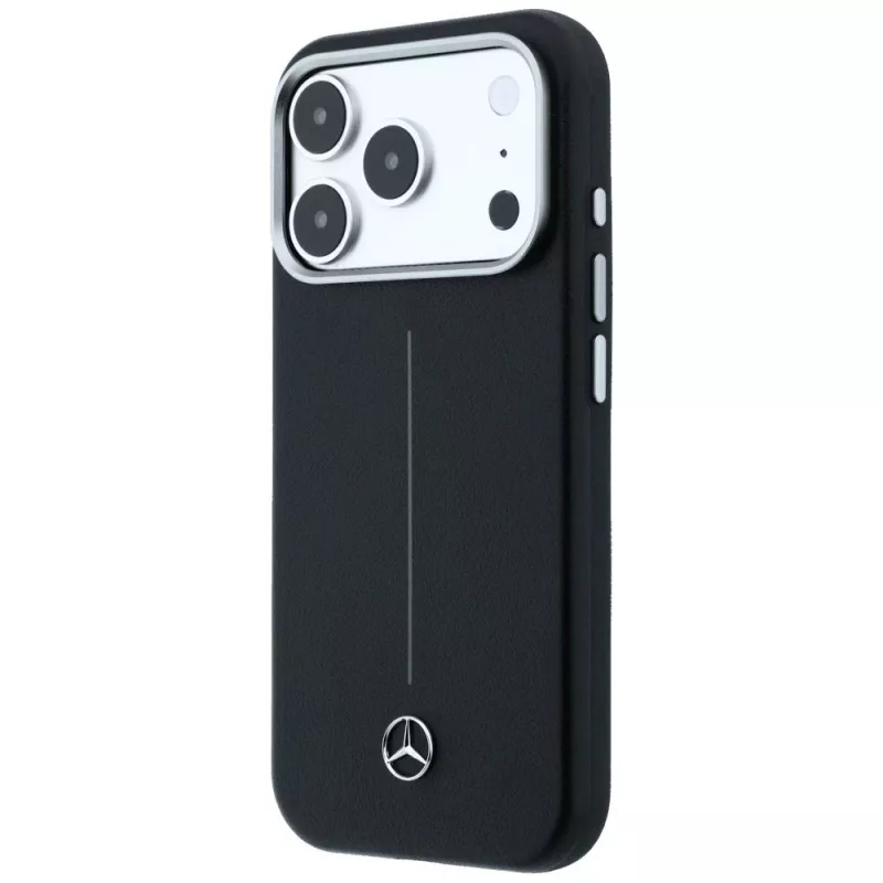 Kožené puzdro Mercedes-Benz Semi Wrap Iconic Line MagSafe pre iPhone 17 Pro, čierne