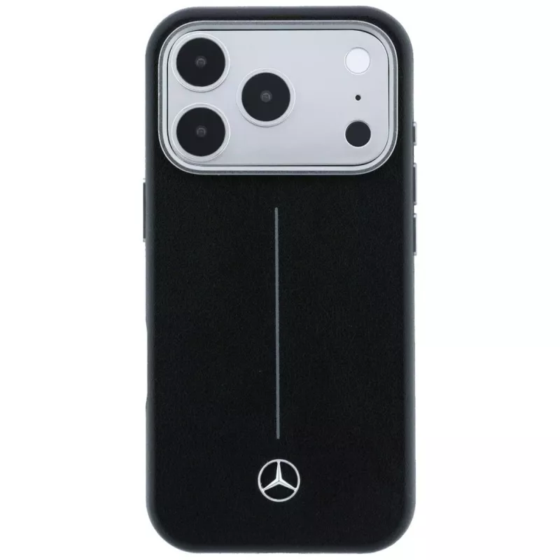 Kožené puzdro Mercedes-Benz Semi Wrap Iconic Line MagSafe pre iPhone 17 Pro, čierne