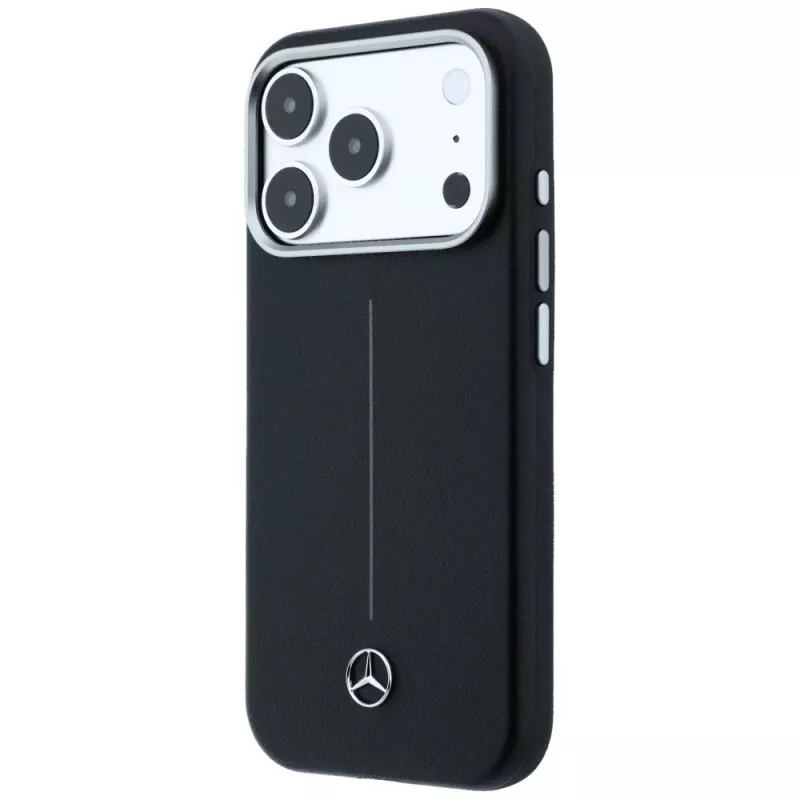 Mercedes Leather Semi Wrap Iconic Line MagSafe puzdro pre iPhone 17 Pro Max čierne
