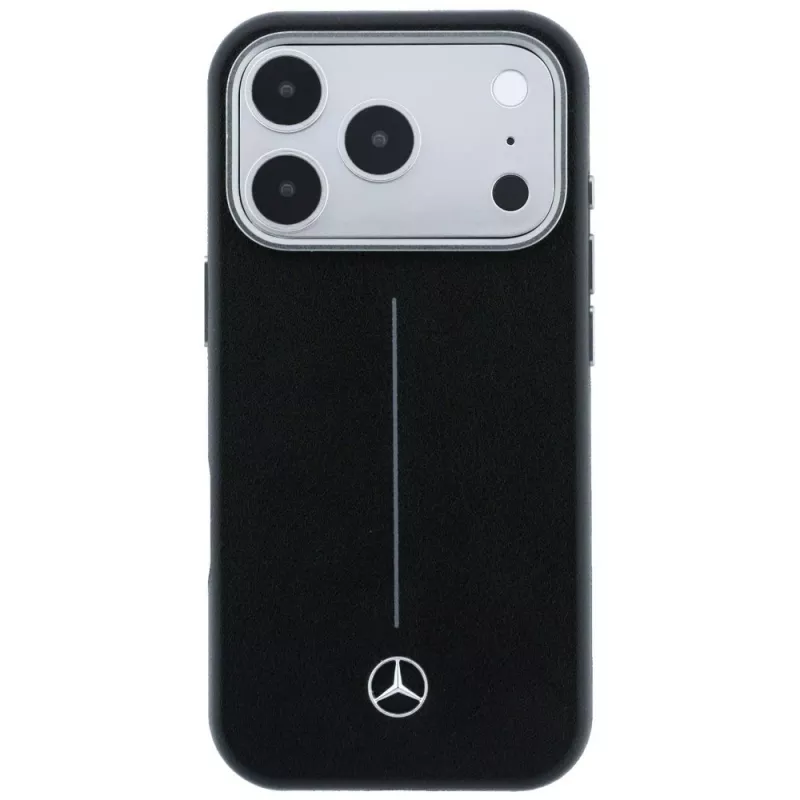 Mercedes Leather Semi Wrap Iconic Line MagSafe puzdro pre iPhone 17 Pro Max čierne