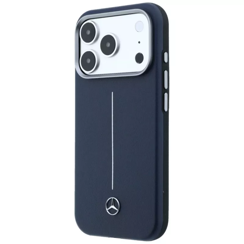 Mercedes Leder Semi Wrap Iconic Line MagSafe puzdro pre iPhone 17 Pro Navy