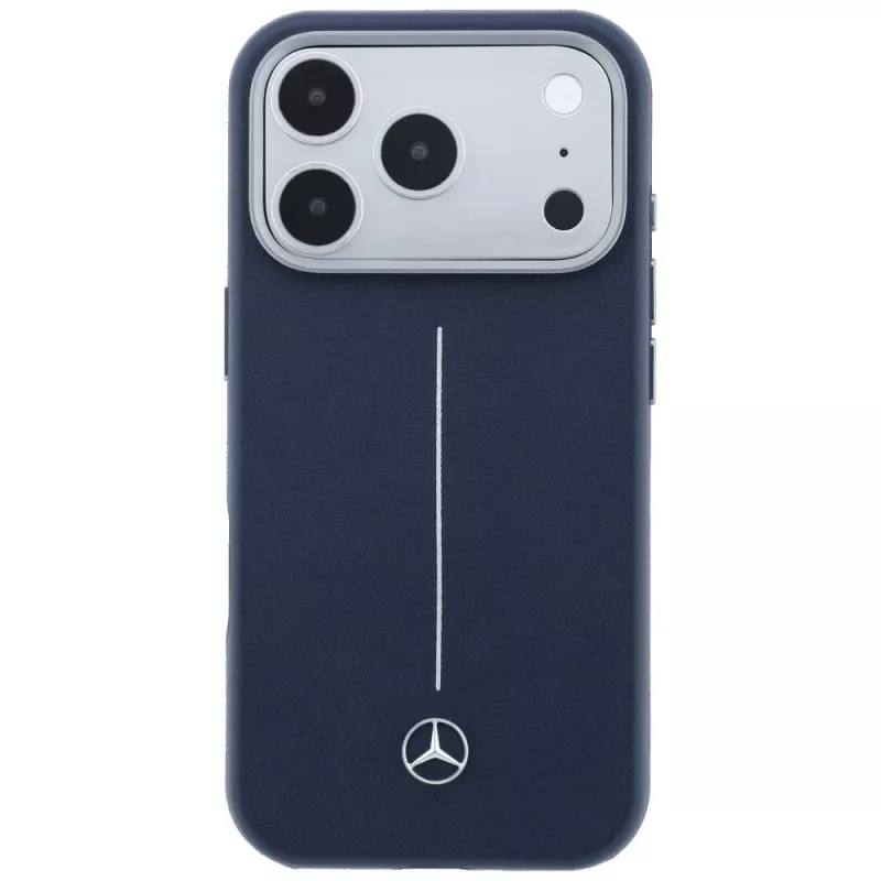 Mercedes Leder Semi Wrap Iconic Line MagSafe puzdro pre iPhone 17 Pro Navy