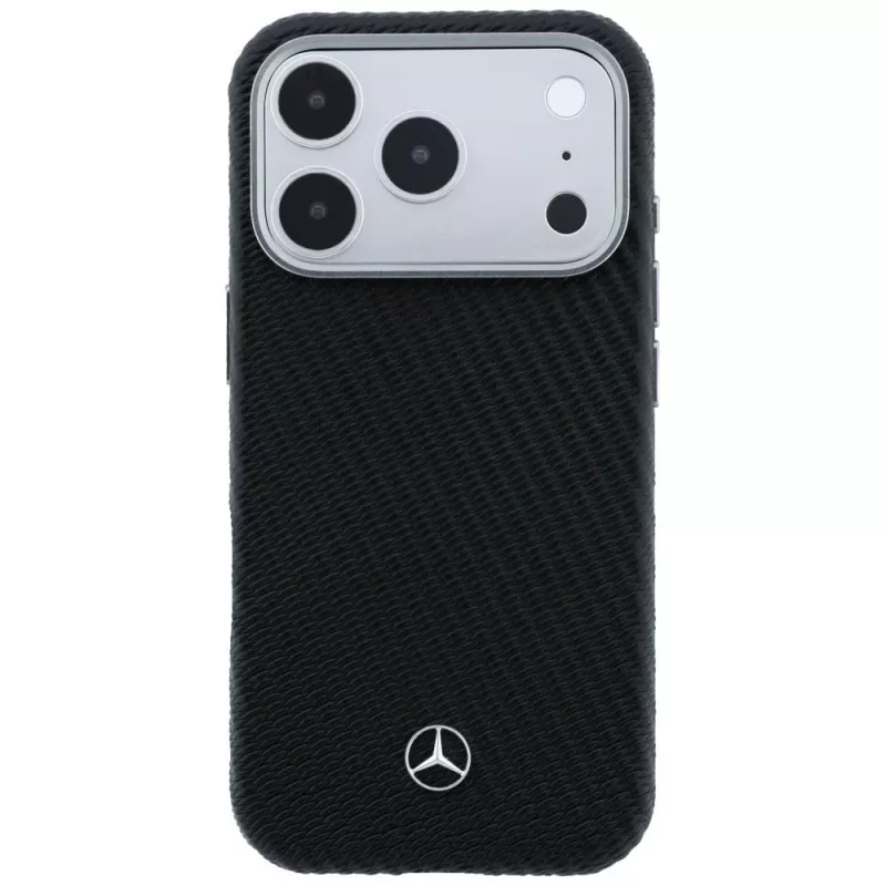 Kožené puzdro Mercedes-Benz Semi Wrap s efektom dreva MagSafe pre iPhone 17 Pro Max, čierne