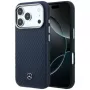 Mercedes Leather Semi Wrap Wood Effect MagSafe puzdro pre iPhone 17 Pro Max Navy Blue