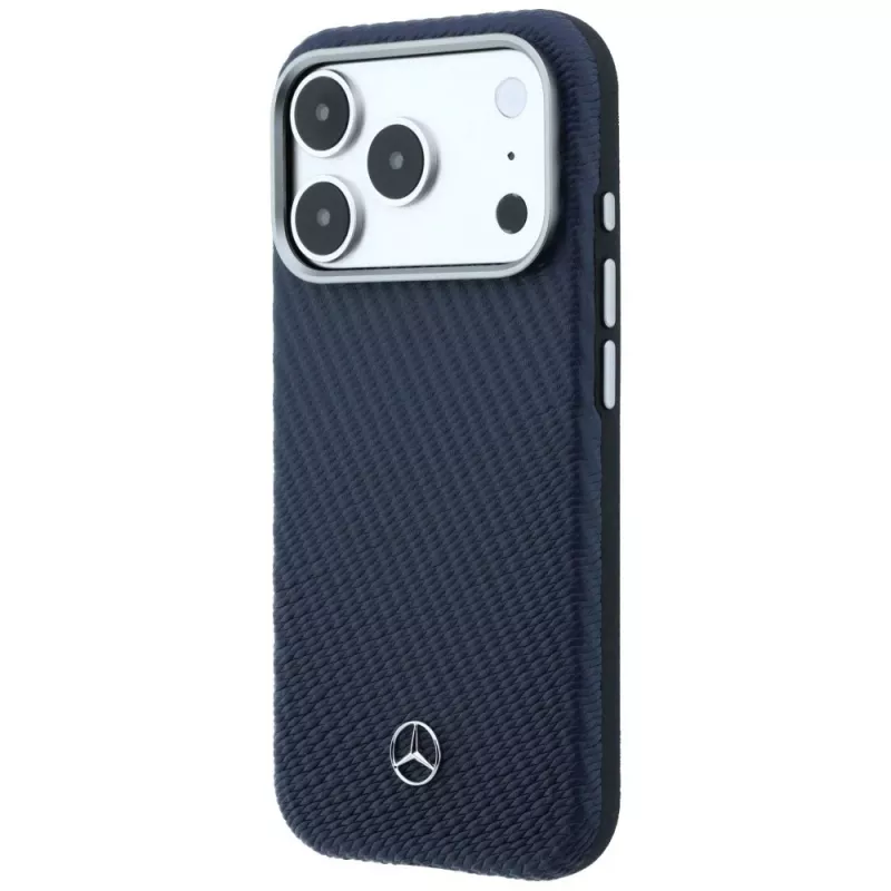 Mercedes Leather Semi Wrap Wood Effect MagSafe puzdro pre iPhone 17 Pro Max Navy Blue