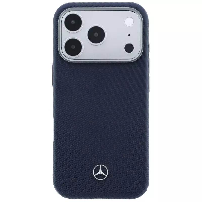 Mercedes Leather Semi Wrap Wood Effect MagSafe puzdro pre iPhone 17 Pro Max Navy Blue