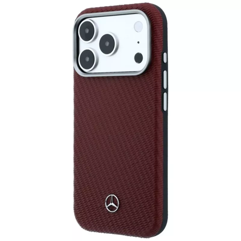 Mercedes Leder Semi Wrap Wood Effect MagSafe puzdro pre iPhone 17 Pro Max červené