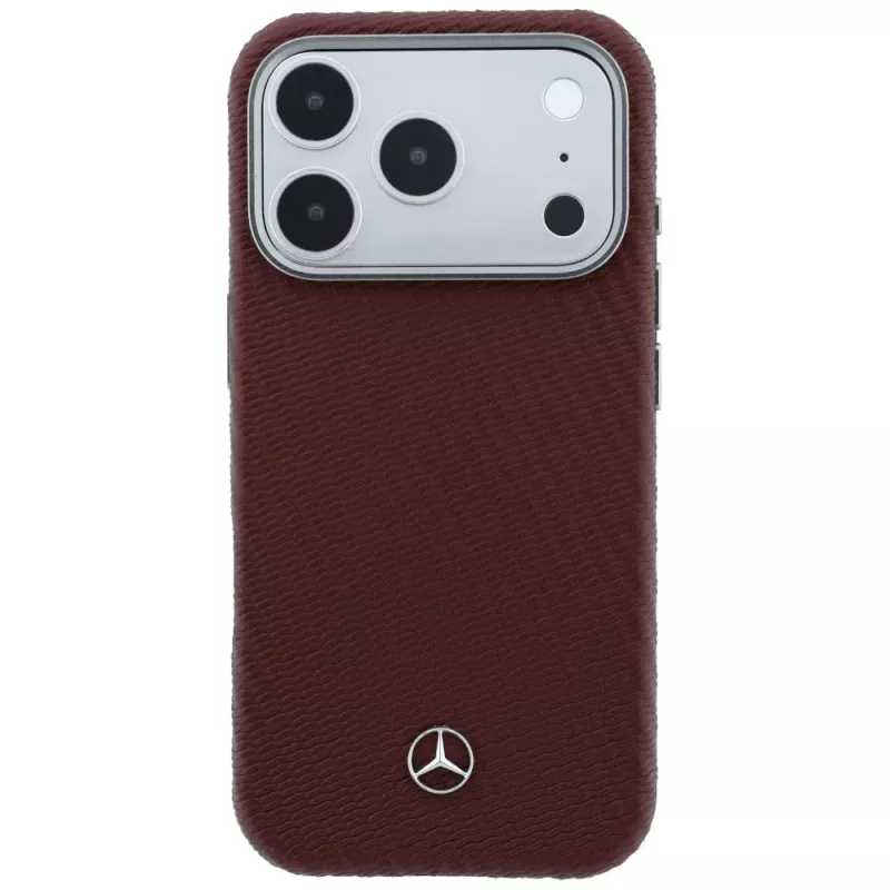 Mercedes Leder Semi Wrap Wood Effect MagSafe puzdro pre iPhone 17 Pro Max červené