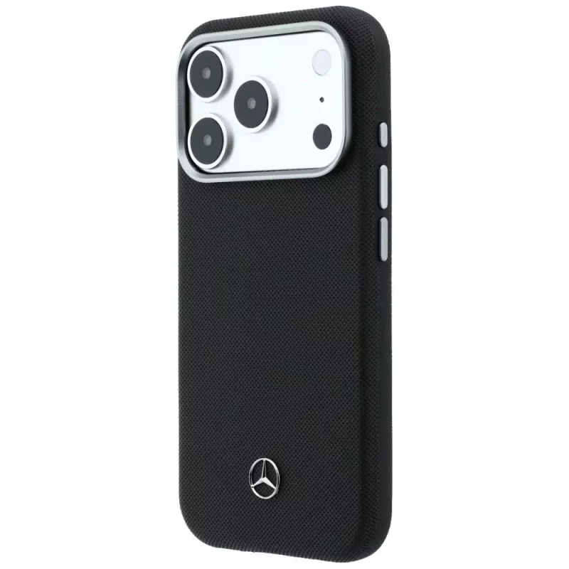 Mercedes Leather Semi Wrap Wood Effect MagSafe puzdro pre iPhone 17 Pro Max čierne