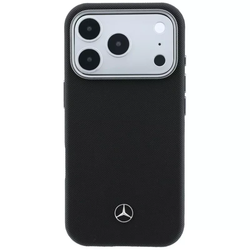 Mercedes Leather Semi Wrap Wood Effect MagSafe puzdro pre iPhone 17 Pro Max čierne
