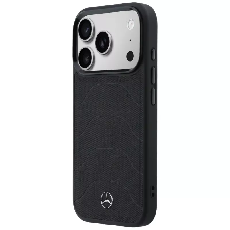 Kožené puzdro Mercedes-Benz Mesh with Bow Line MagSafe pre iPhone 17 Pro Max, čierne