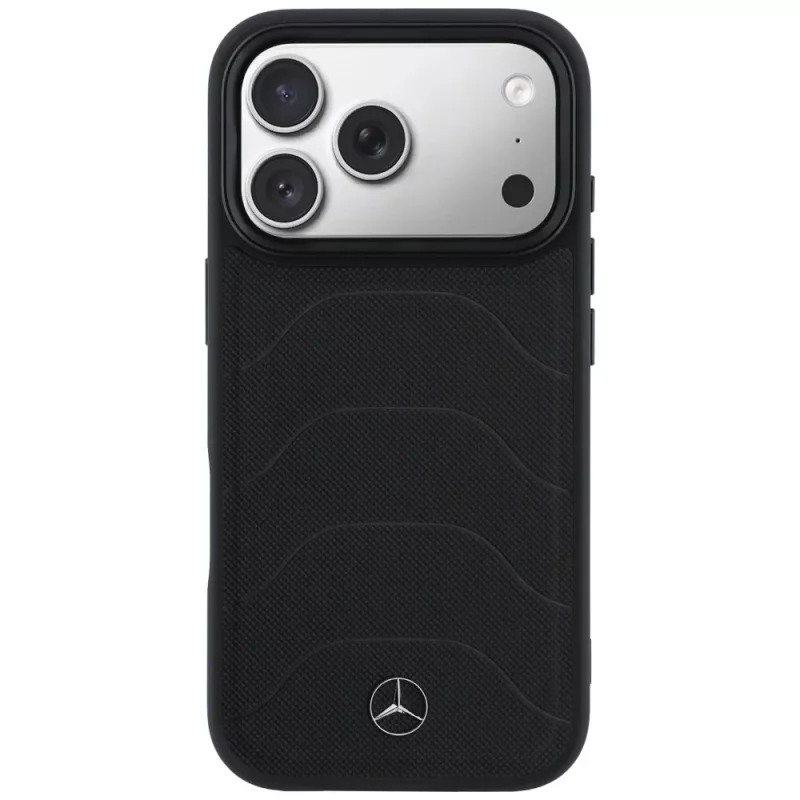 Kožené puzdro Mercedes-Benz Mesh with Bow Line MagSafe pre iPhone 17 Pro Max, čierne