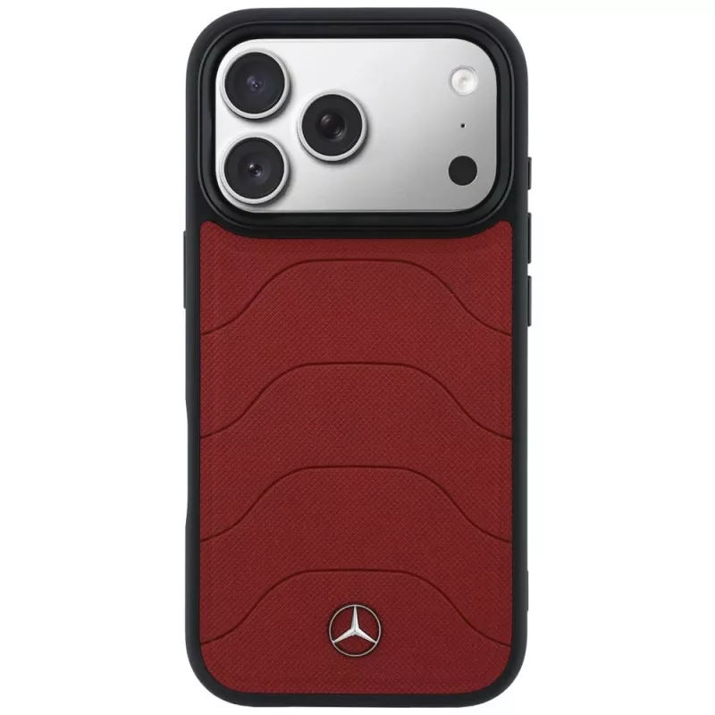 Mercedes kožené sieťované puzdro s Bow Line MagSafe pre iPhone 17 Pro, červená